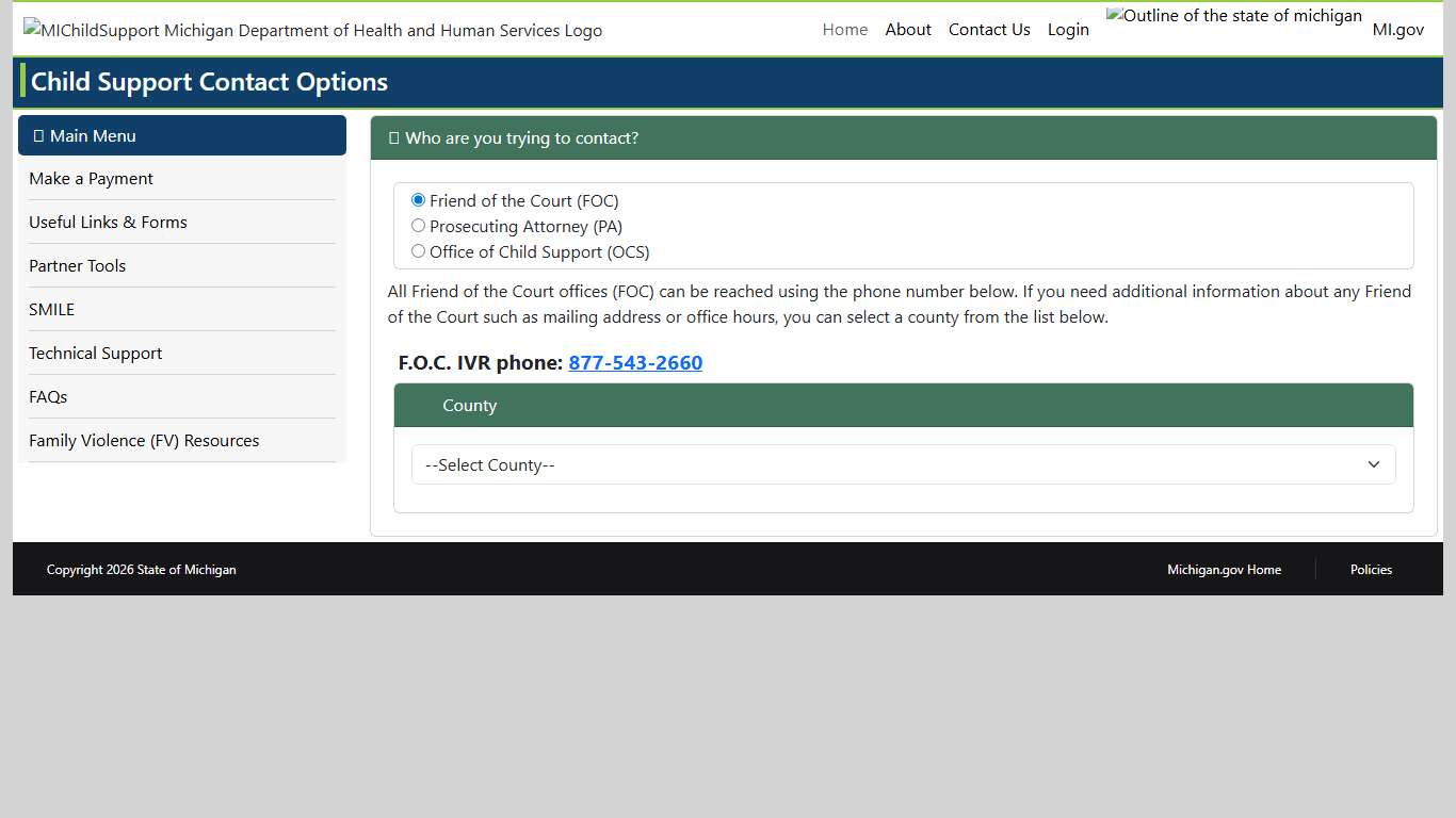 MiChildSupport: Child Support Contact Options